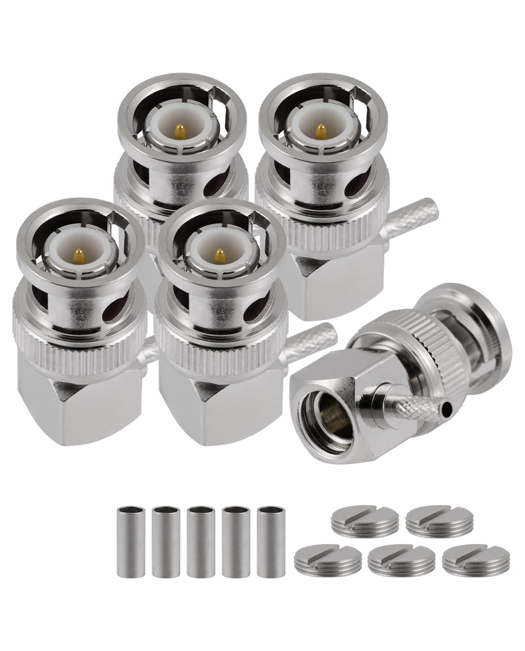 Vecys 5 PCS BNC Male Right Angle Crimp Connectors 50 Ohm BNC Male Crimp Connector for RG316 RG174 RF Coax Cable