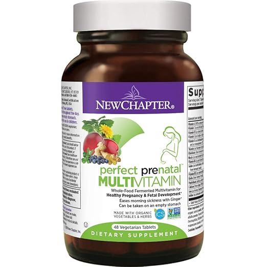 New Chapter Perfect Prenatal Vitamins, Organic Non-GMO Ingredients - Eases Morning Sickness with Ginger, Best Prenatal Vitamins Fermented with Wholefoods for Mom & Baby - 48 ct (Packaging May Vary)