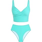 ZAFUL Two Piece Tankini Swimsuits for Women Cute Bathing Suit Twist Front Cropped Swim Tank Top with High Waisted Bottom