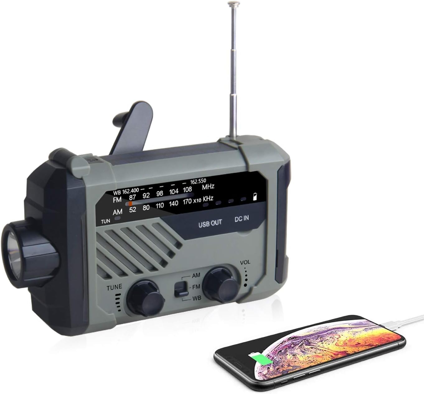 ZHIKE Emergency Solar Hand Crank Portable Radio, AM/FM/NOAA Weather Radio with LED Flashlight, Reading Lamp, 2000mAh Power Bank USB Charger and SOS Alarm, for Home and Emergency Survival kit (Green): Home Audio & Theater