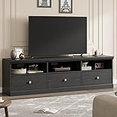 IDEALHOUSE 70in TV Stand for TVs up to 80", Mid Century Modern Entertainment Center with Storage Drawer and Open Shelves, TV Console Media Cabinet for Living Room, Bedroom, Black