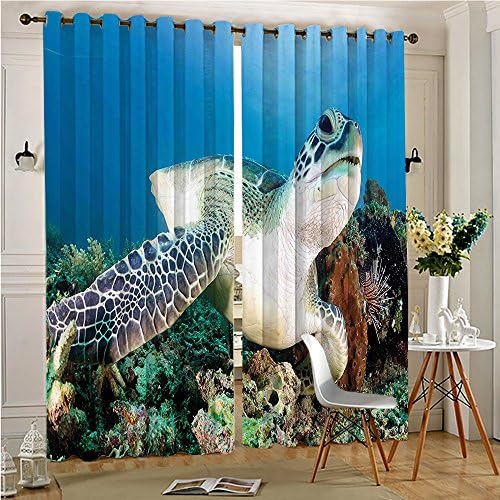 Thermal Blackout Patio door Curtain Panel Photo of and Lion Fish on Reef Chelonia Snorkeling Blue Sliding door curtains (2 Panels, 54" x 84")