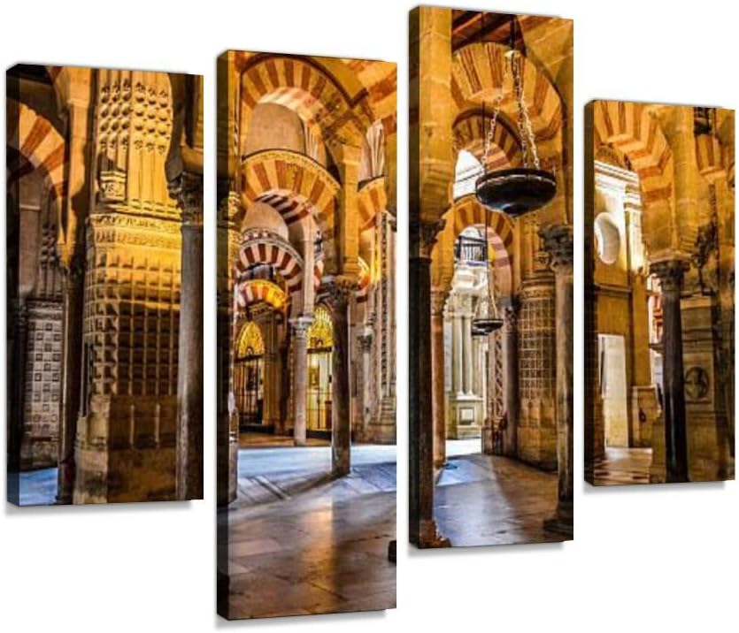 Moorish Style Arches Within The Mezuita in Cordoba, Spain Canvas Wall Art Hanging Paintings Modern Artwork Abstract Picture Prints Home Decoration Gift Unique Designed Framed 4 Panel