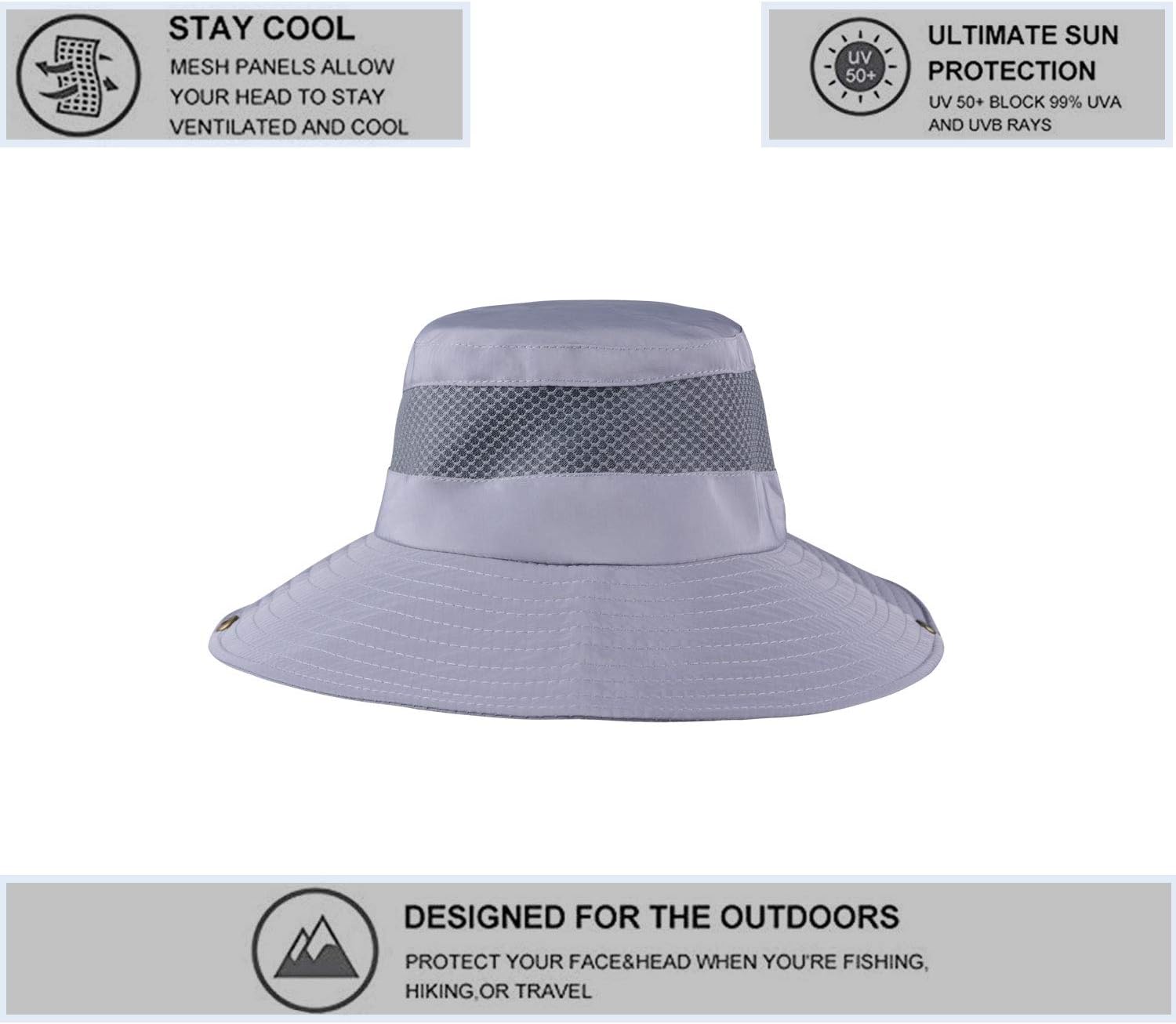 KOOLSOLY Breathable Wide Brim Boonie Hat Outdoor Waterproof UPF 50+ Sun Protection Mesh Safari Sun hat for Travel Fishing … : Clothing