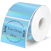 YEGAWEN 2" x 2" Square Thermal Labels Stickers, Holographic Thermal Stickers Labels, Waterproof Glitter Direct Thermals Label for Small Business, DIY Design- Holographic Blue