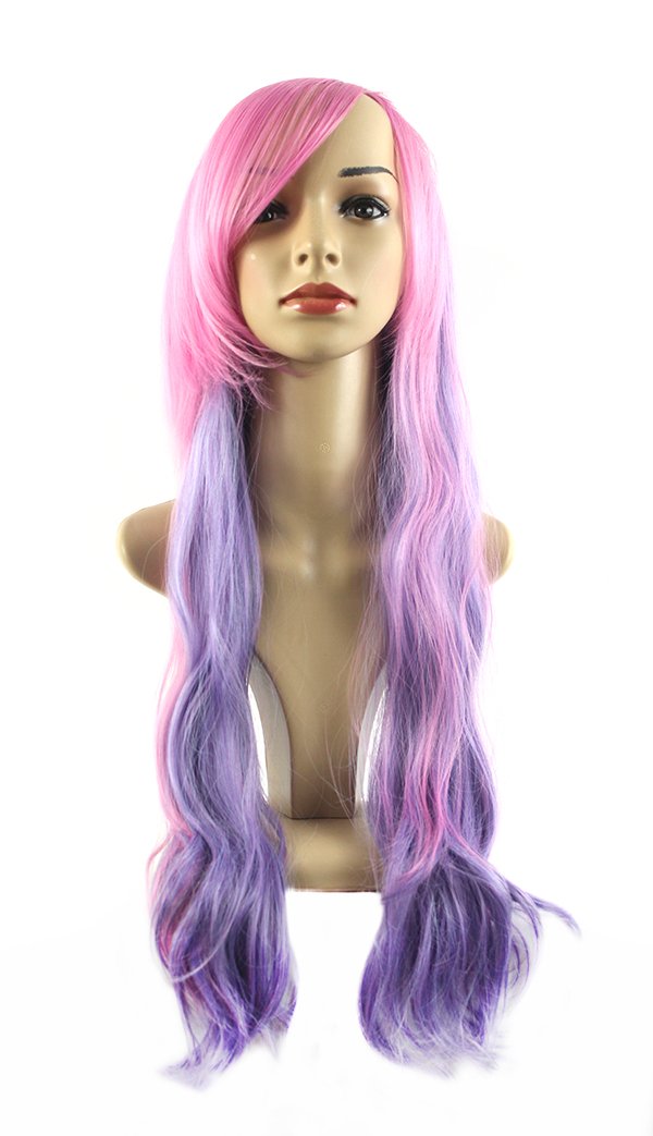 Xiaoyu 18"68cm Harajuku Style Mixed Pink Purple Long Female Curly Cosplay Wig
