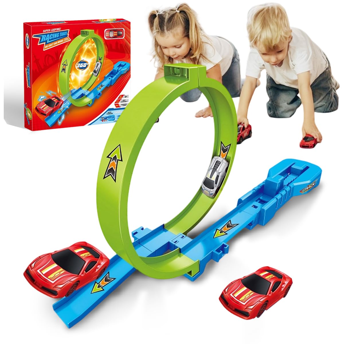 Railcar Toys Set, Car Track Toy, Slot Cars Kids Play Vehicles, Intelligence Educational Railcars, Portable Ramp Racing Tracks Builder, Birthday Presents for Girls and Boys (24 CM)