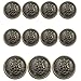 11 Piece Vintage Antique Brass (Bronze) Metal Blazer Button Set - King's Crowned, Vine Crest - for Blazer, Suits, Sport Coat, Uniform, Jacket (Antique Bronze)