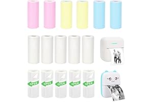 Vicbear 16 Rolls Mini Printer Paper, Including 5 White Sticker, 6 Colored Plain, and 5 White Plain Paper Rolls for Mini Thermal Printer, 57x25 mm, Compatible with Most Pocket Printers