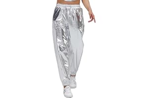 AGYMNX Womens Drawstring Cargo High Waist Jogger Pants Sexy Metallic Sparkly Wide Leg Pants Trousers Clubwear