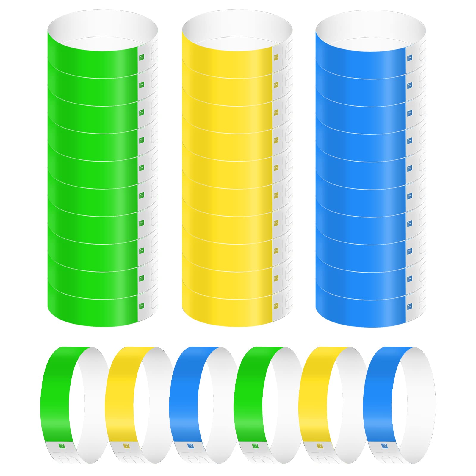 KINBOM 300pcs Neon Wristbands, Waterproof Paper Wristbands for Events Colorful Wrist Party Bands Armbands Paper Bracelets for Events Party Music Festivals Concerts PE Fairs (Green, Yellow, Blue)