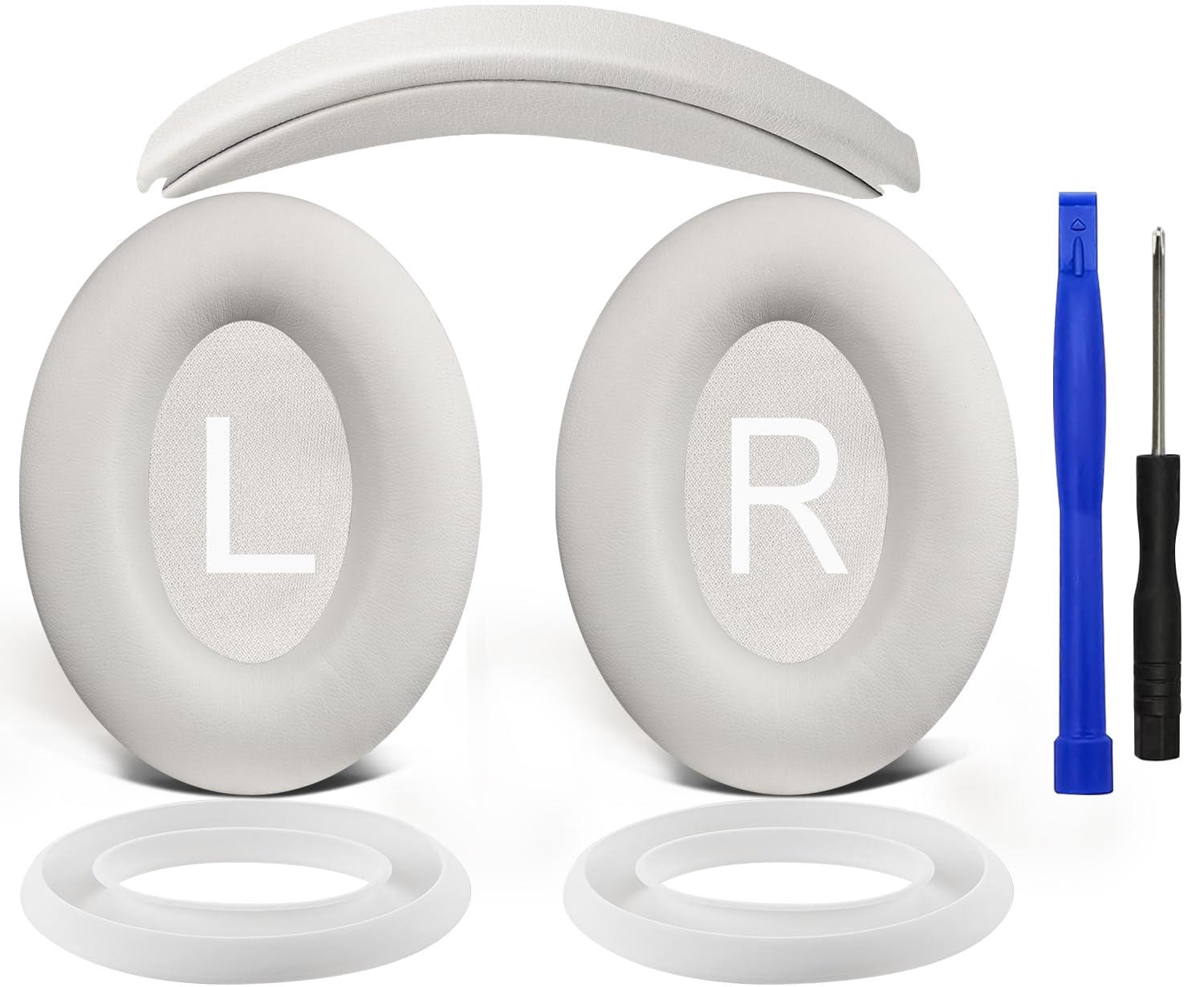 SOULWIT Ear Pads Cushions + Headband + Silicone Earpads Cover Protector, Replacement Kit for Bose QuietComfort 45 (QC45)/QuietComfort SE (QC SE)/New Quiet Comfort Over-Ear Headphones - White Smoke — image 1