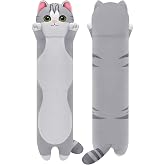 Mewaii 43 in Grey Cat Plush M Style Body Pillow, Cute Kawaii Plush Gift | Artist-Designed Ultra Soft， Extra Stuffing for Comfort, Gift for Girls Kids or Cat Lovers, M Style Grey Plush Body Pillow