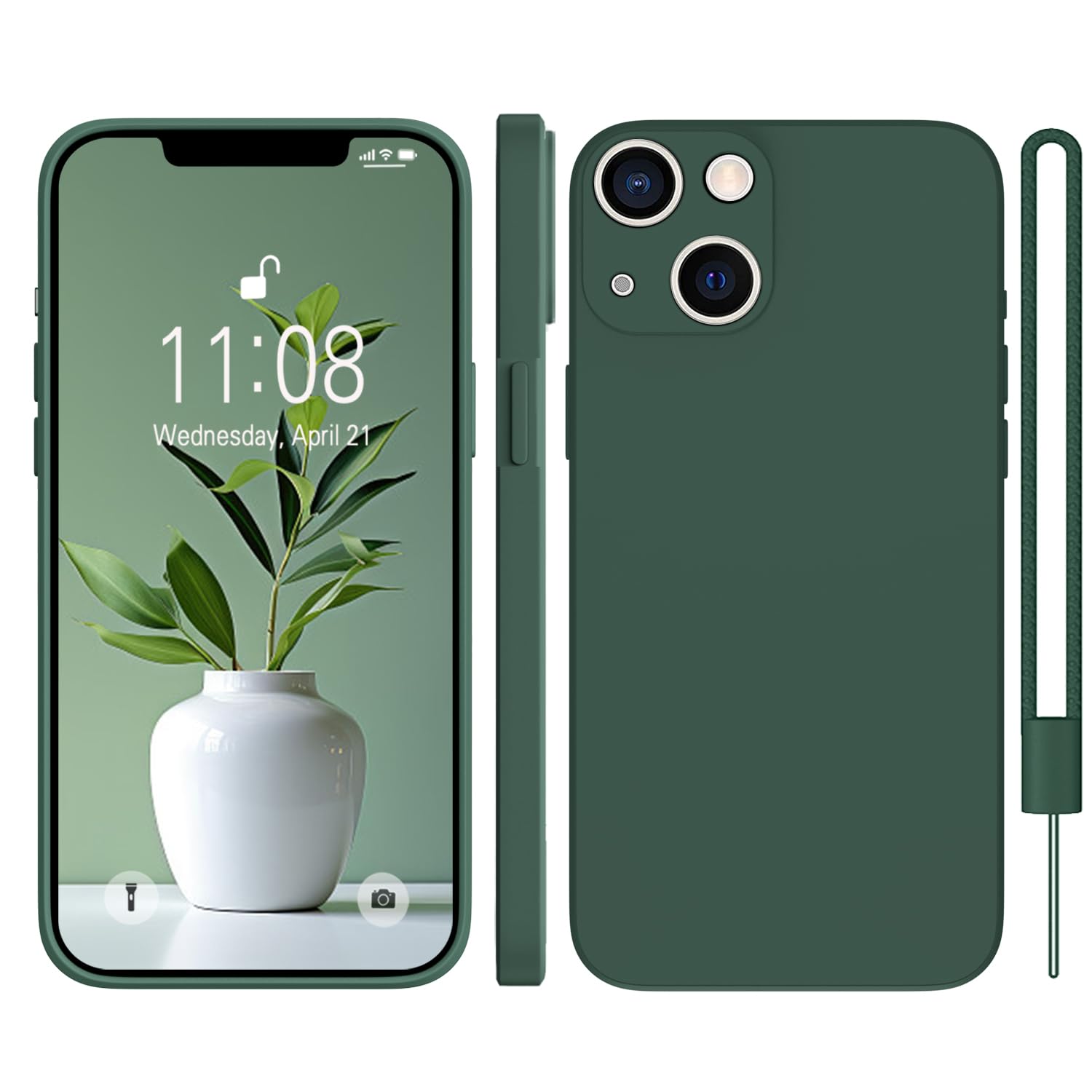 KPPIT for iPhone 13 Case Protective Case Silicone,Ultra Slim Soft Gel Anti-Scratch,Microfiber Lining,Rubber Shockproof Case Cover for iPhone 13 Night Green,6.1 inch