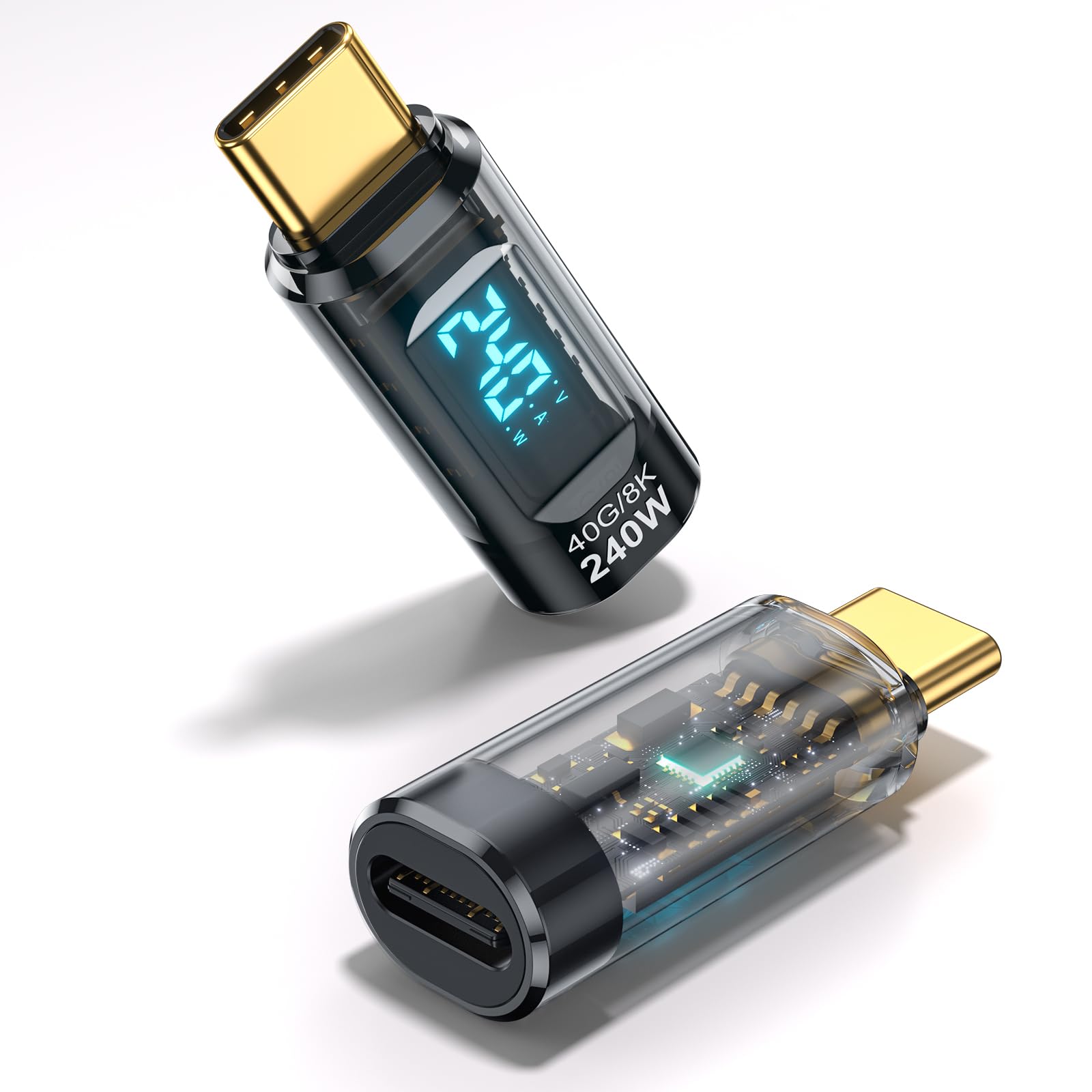 Photo 1 of 240W USB C Adapter Power Meter Tester (2 Pack) - Wattage, Voltage, Amperage LED Digital Display, Type C Male to Female Extension Connector for iPhone 15/16, MacBook, iPad & More USB C Cables/Devices