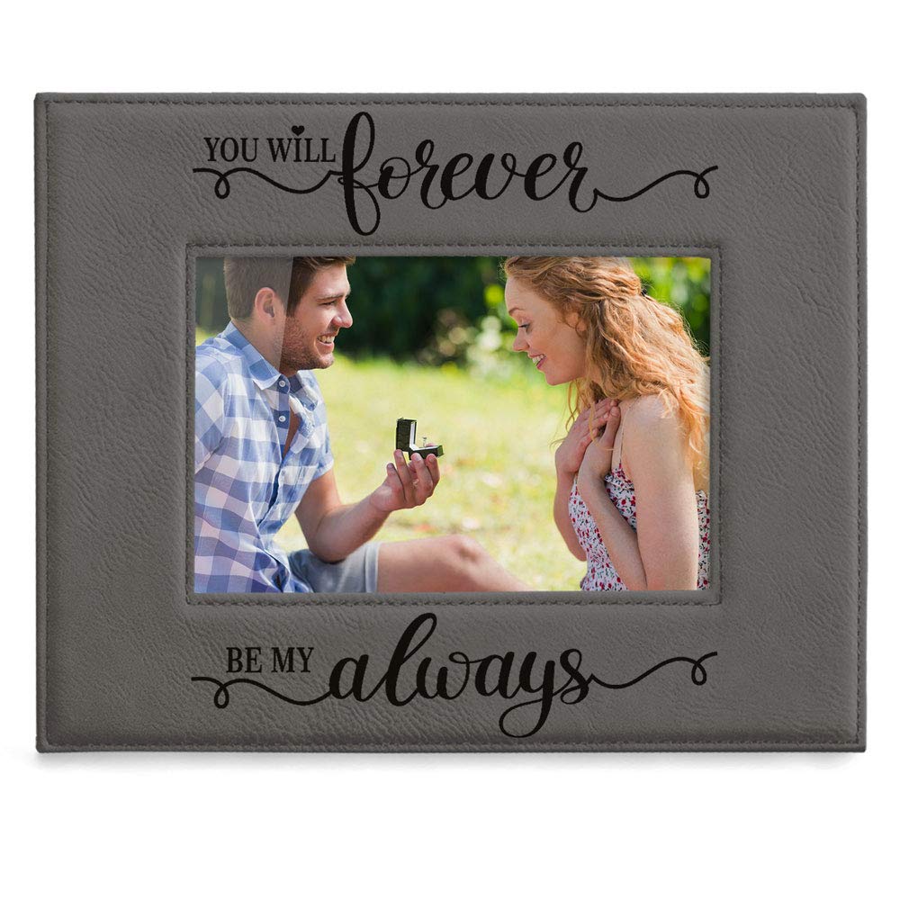 KATE POSH You Will Forever by My Always Engraved Leather Frame - Engagement, Wedding, 3rd Anniversary, I Love You Gifts for Couples (4x6-Horizontal)