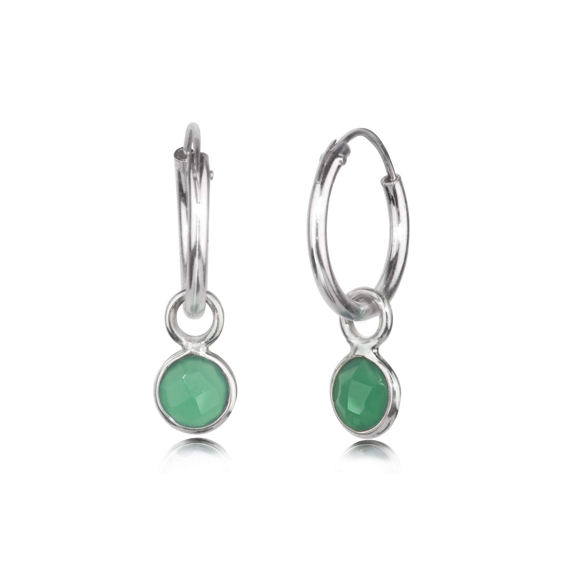 Hoop Earrings in Nickel-Free 925 Sterling Silver with Green Onyx Charm