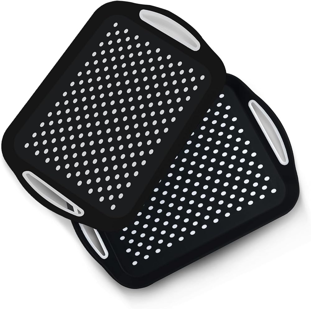 Essen 2-Pack Serving Tray Set Non-Slip with Handles 16 x 11 in Black