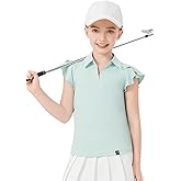 Soneven Girls Sleeveless Golf Polo Shirts V Neck Ruffle Sleeve Tennis Shirts Pickleball Golf Tank Tops for Age 4-16 Years