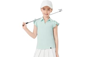 Soneven Girls Sleeveless Golf Polo Shirts V Neck Ruffle Sleeve Tennis Shirts Pickleball Golf Tank Tops for Age 4-16 Years