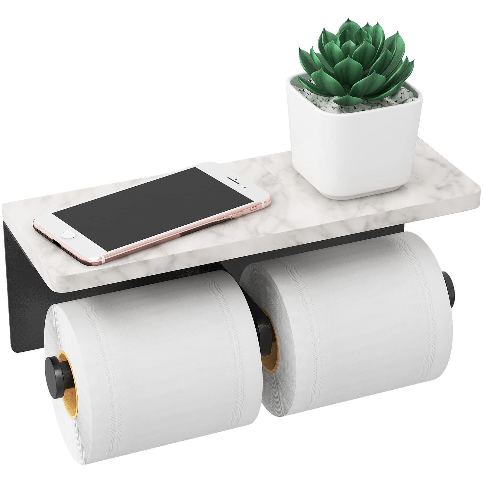 Photo 1 of ***MINOR DAMAGE*** Gypie Toilet Paper Holder with Shelf, New Upgrade Double Toilet Paper Holder with Storage, Marble Roll Toilet Paper Wall Mount for Bathroom Washroom(Black)