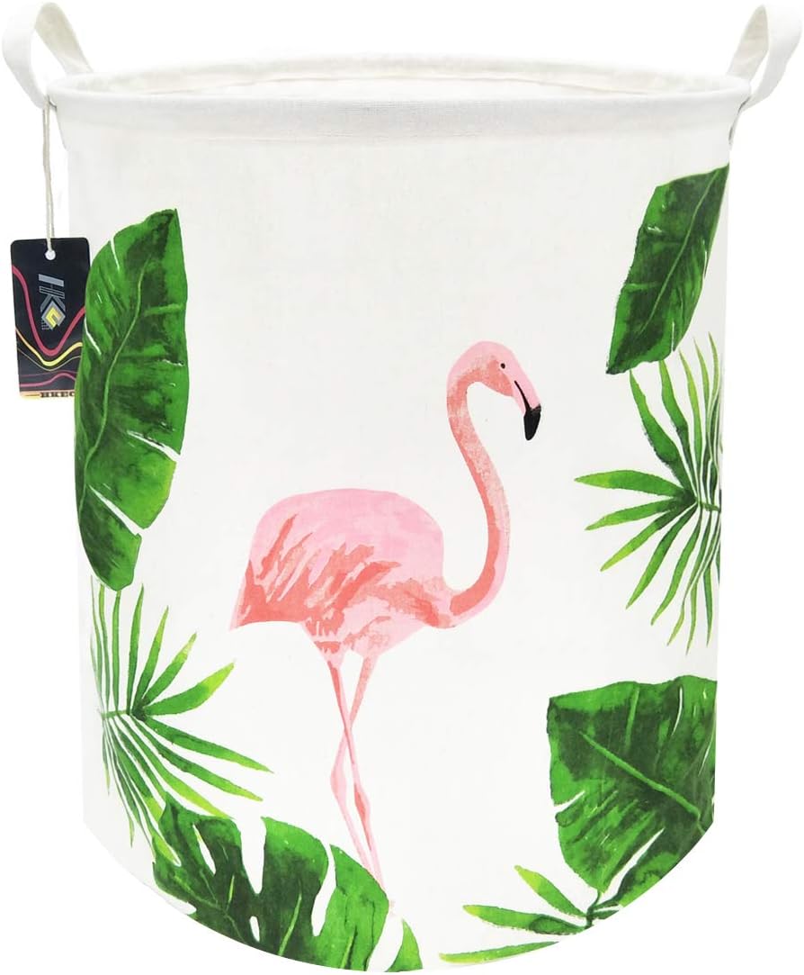 HKEC 19.7’’ Waterproof Foldable Storage Bin, Dirty Clothes Laundry Basket, Canvas Organizer Basket for Laundry Hamper, Toy Bins, Gift Baskets, Bedroom, Clothes, Baby Hamper(Flamingo)