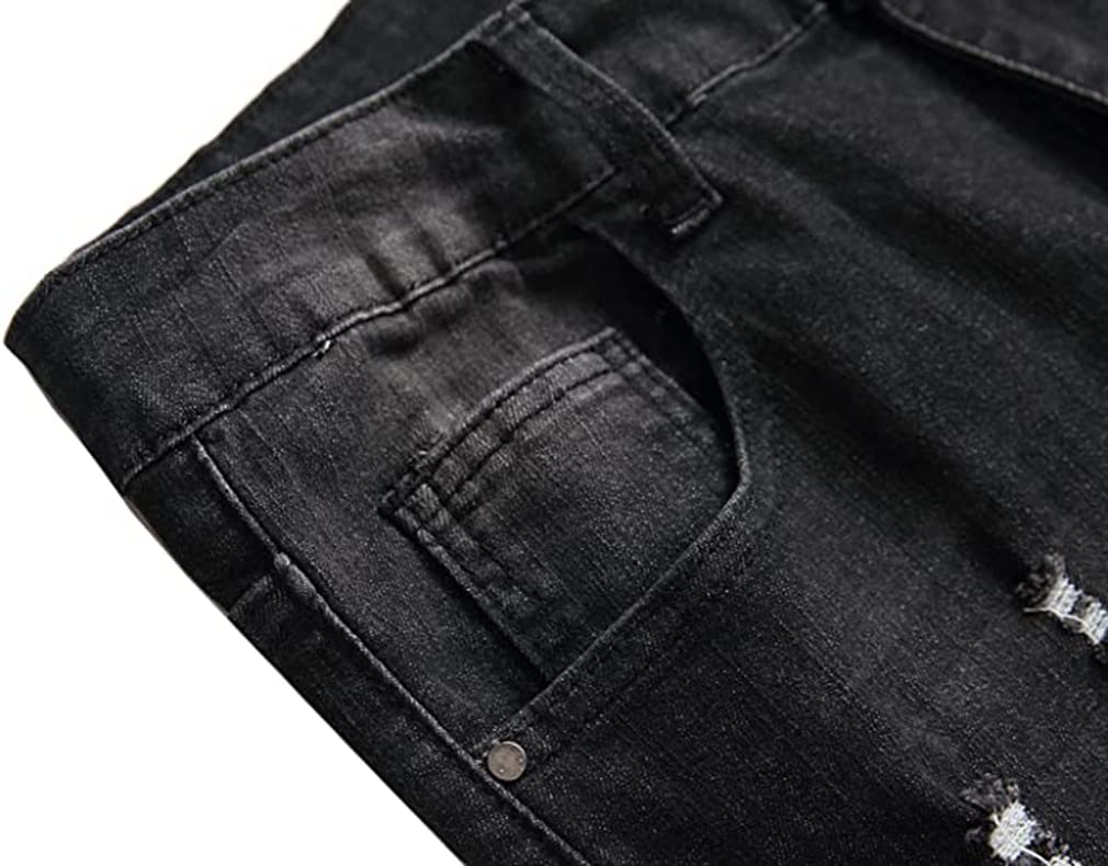 Baylvn Men's Designer Straight Slim Fit Patchwork Jeans Comfort Skinny Biker Denim Pants