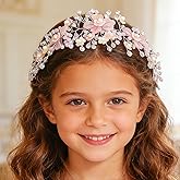 Campsis Flower Girls Hair Accessory Pink Floral Headband Crystal Wedding Bridal Headpiece for Women