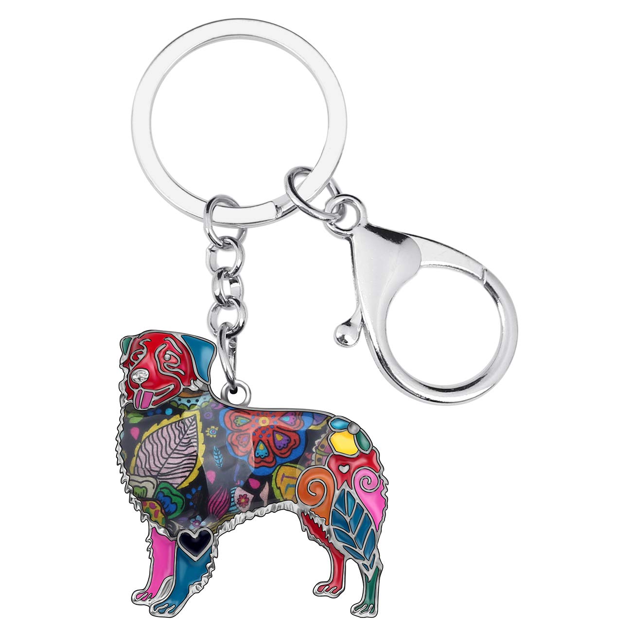 WEVENI Enamel Alloy Australian Shepherd Dog Keychains Sweet Pet Key Ring Gift For Women Girls Bag Car Purse (Multicoloured)