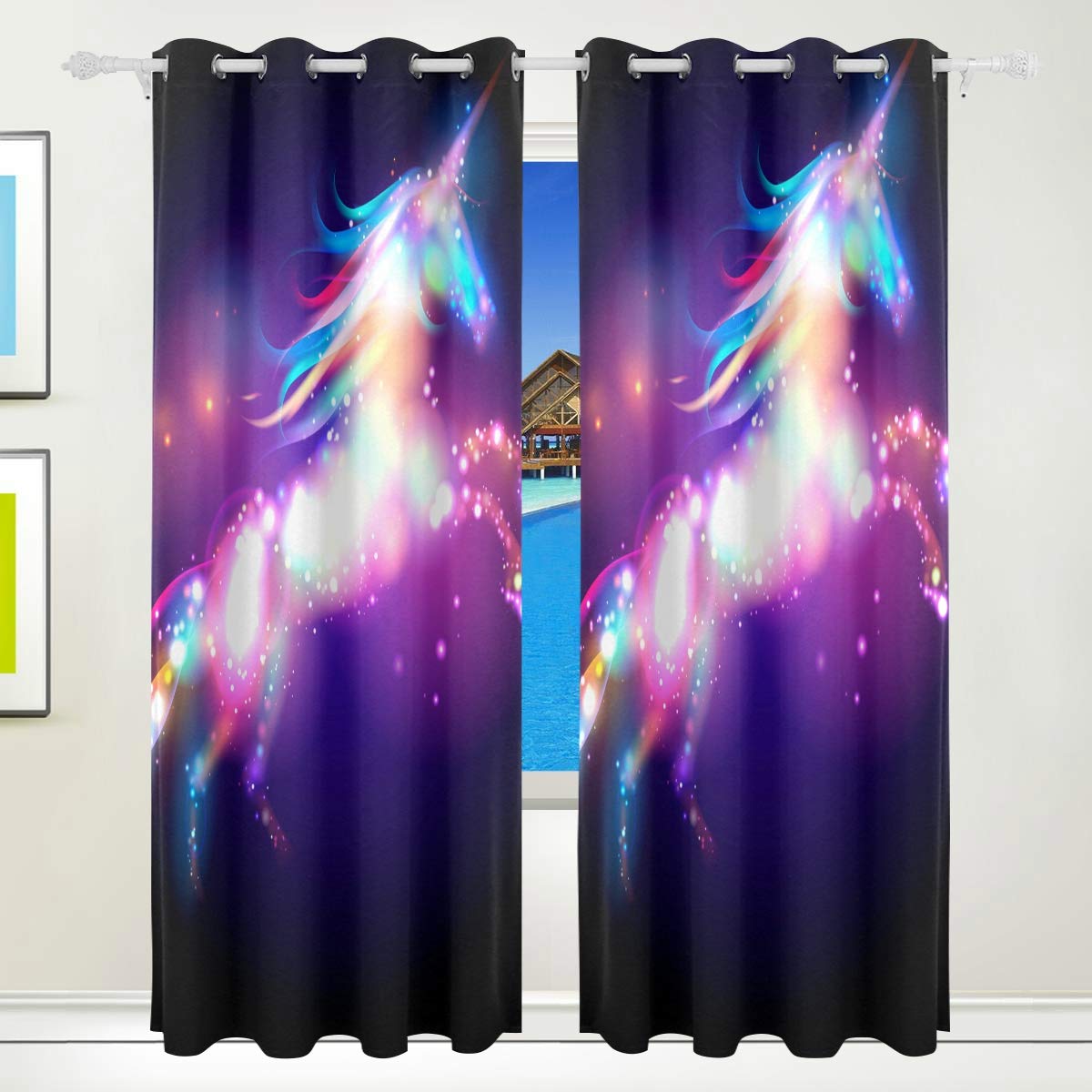 ALAZA Thermal Insulating Window Curtains Eyelet Darkening Blackout Curtain Polyester Printed Curtain for Healthy Sleep