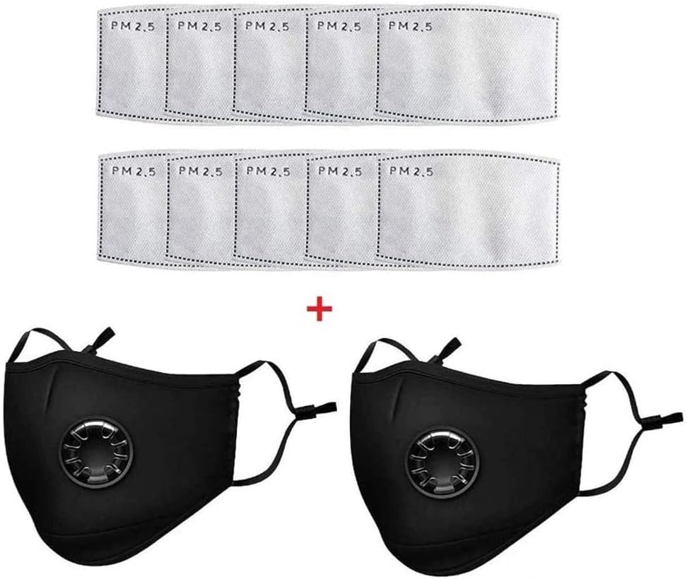 10 Pcs PM2.5 Activated Carbon Filter with 2Pcs Civil Face Mask Breathing Insert Protective Washable Cotton Face Mask for Adult Outdoor Activities