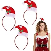 JECOMPRIS 3 Pcs Christmas Hat Headbands: Santa Hat hoop with Red Berries for Adults Kids - Xmas Party Costume Headband for Parties Festive Decorations Photo Booth Prop