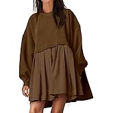 ANRABESS Women Sweatshirts Dress Oversized Long Sleeve Patchwork Casual Loose Pleated Pullover Mini Dress Fall Outfits 2025