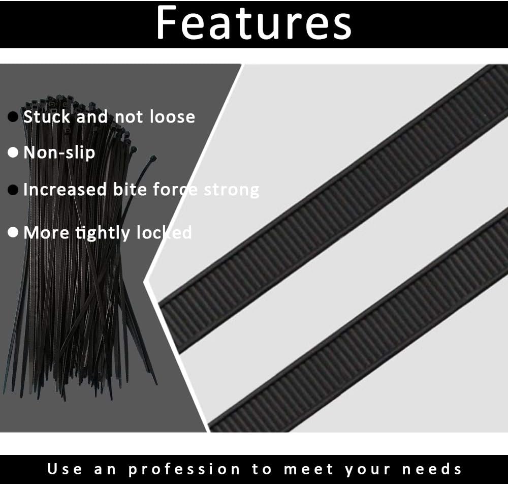 YOFASEN Black Cable Ties 300mm - Nylon Self Locking Cable Zip Ties - Premium Cable Straps 100pcs, Black(100pcs) - Image 4