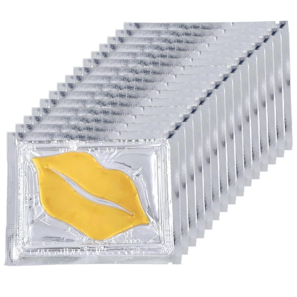 15 Pcs Gold Gel Collagen Lip Mask Moisturizing Lip Plumper Patches Crystal Lip Pads for Anti-Wrinkle, Anti-Aging, Anti Chapped, Firms & Hydrates Lips