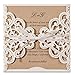 WISHMADE 5.9 x 5.9 Inch 50PCS White Laser Cut Wedding Invitations Pocket with Envelopes and Bowknot Blank Kraft Paper Invitation for Engagement Quinceanera wedding invite