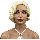Aimole Finger Wave Wig Synthetic Hair for Women 1920s Vintage Cosplay Halloween Party Daily Everyday Wear Short Curly Wig (613 Blonde)