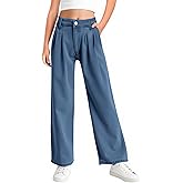 Haloumoning Girls Wide Leg Baggy Jeans Kids Fashion Pleated Elastic High Waist Denim Pants with Pockets 5-14 Years