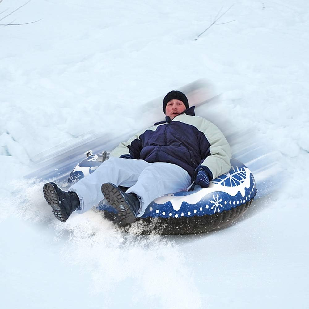 BESPORTBLE Inflatable Snow Tubes Heavy Duty Large Snow Sled with Handles for Adults Kids Winter Outdoor Fun 120cm/47Inches - Black
