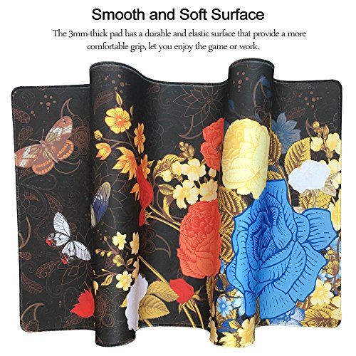 Extra Large Mouse Pad - Floral Design Gaming or Desk Mousepad - 31.5" x 15.7"x0.12''(3mm Thick)- XXL Protective Keyboard Desk Mouse Mat for Computer/Laptop-Rose with Butterfly