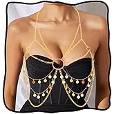 Nicute Women's Gold Body Chain Tassel Sequin Bra Chain Layered Beach Body Accessories for Women