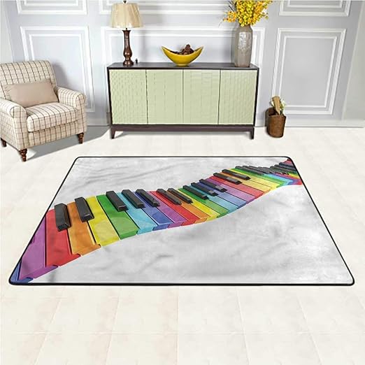 Amazon Com Area Rug Music Vibrant Keyboard Arts Soft Carpet Stain Resistant Easy To Clean 5 X 7 Feet Kitchen Dining