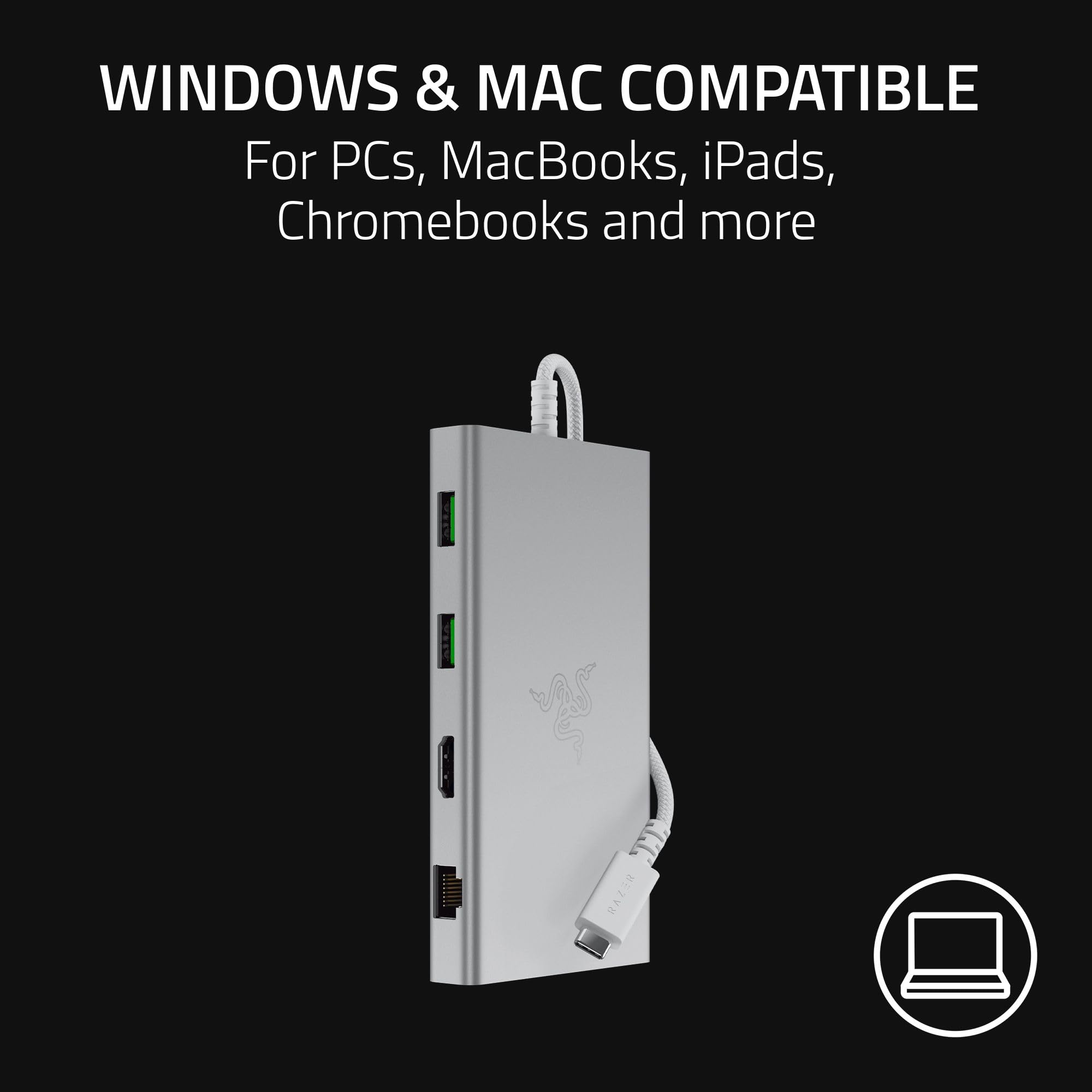 Razer USB C Dock 11-Port Travel Charging Station for Windows MacBook Laptop iPad Surface Chromebook: Type C, HDMI, Ethernet, MicroSD - 4K 60 Hz Display - 85 W Tablets + Mobile Fast Charge - Mercury