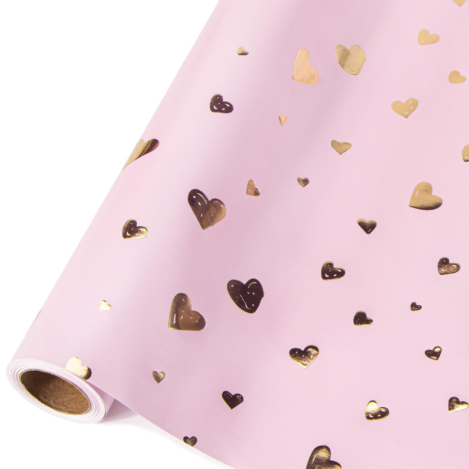 Photo 1 of Ribbli Valentine’s Day Wrapping Paper Pink with Gold Heart Foil Mini Roll Gift Wrap for Women Girls Birthday Anniversary Wedding 17 Inch x 33 Feet