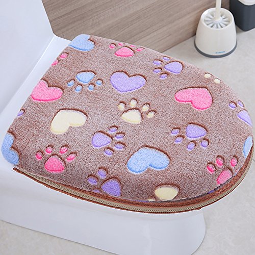 Ya Jin Cat Paws Toilet Seat & Lid Cover Soft Warmer Plush Closestool Seat Cushion Pads Set Purple