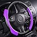 CAR Pass Rainbow Sporty Leather Steering Wheel Cover Universal Fits for 95% Truck,SUV,Cars,14.5-15inch Anti-Slip Safety Comfortable Desgin (Black Purple)
