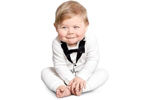 The Tiny Universe Tuxedo Onesie for Fancy Baby Boys, Satin Bow-Tie, Original Swedish Design