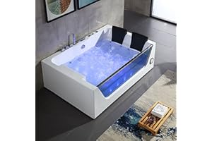 DECORAPORT 71" Acrylic Whirlpool Bathtub 2 Person, Alcove Soaking SPA Double Ended Tub Hydromassage Rectangular Water Jets with Computer Panel, Air Bubble, Light, UL Certified, White (Q411)