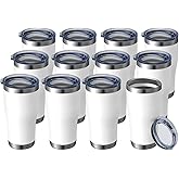 HASLE OUTFITTERS 20 oz Tumbler Bulk, Stainless Steel Tumblers with Lid, Vacuum Insulated Tumbler, Double Wall Powder Coated Cup, coffee mugs, White, 12 Pack