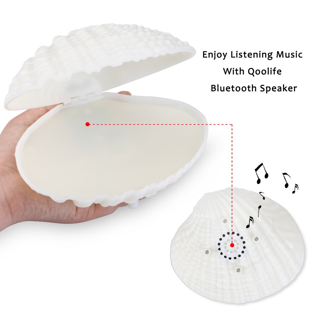 Shell LED Night Light Bluetooth Speaker-Qoolife 2-in-1 Functional USB Rechargeable Colorful Shell Music Lamp Music Desk Light for Children Room Home Decor
